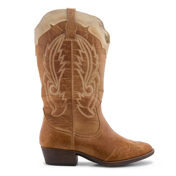 Coconuts Tan Cowboy Boots SIZE 9 Cowgirl Cream Western Vegan Faux Leather $90 - Picture 2 of 9